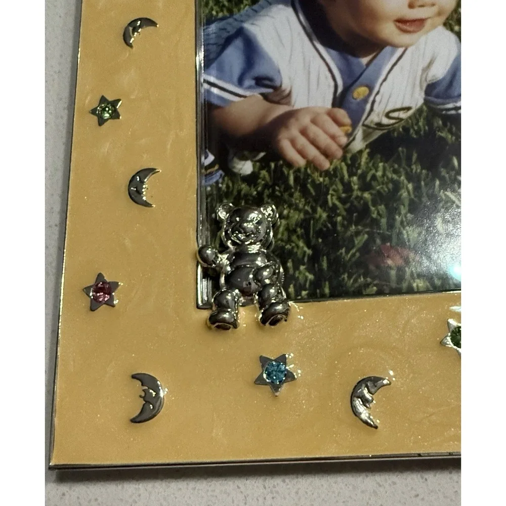 Astor Lane Multi Photo Frame Silver Metal Yellow‎ Enamel Baby Bear NEW In Box